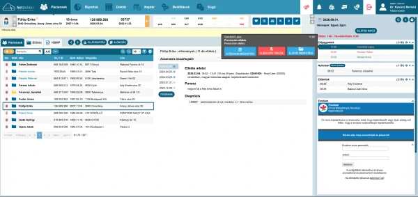 NetDoktor háziorvosi program – napi előjegyzési és ellátási lista