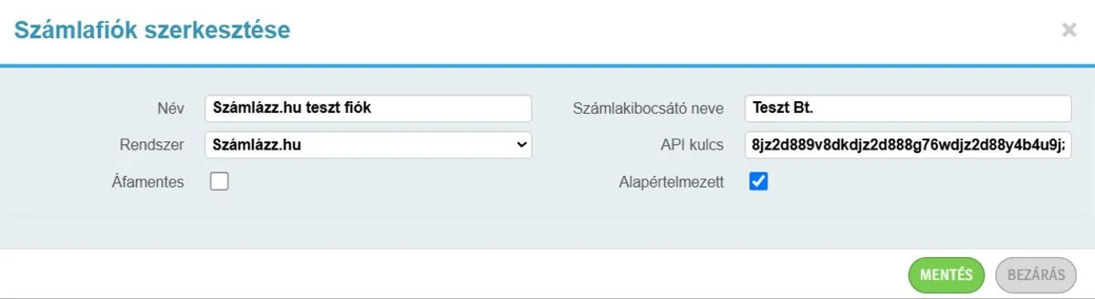 Számlázó modul beállítása